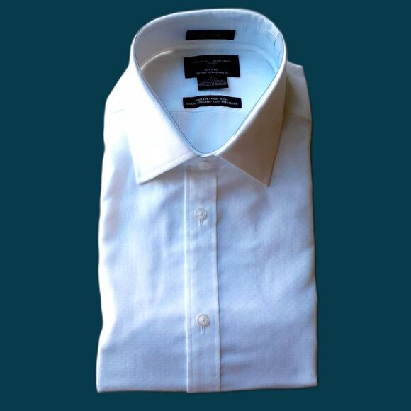 Black Brown 1826 Slim Fit Non Iron 100% Cotton White Shirt NWT Size 17 34/35 - Picture 2 of 9